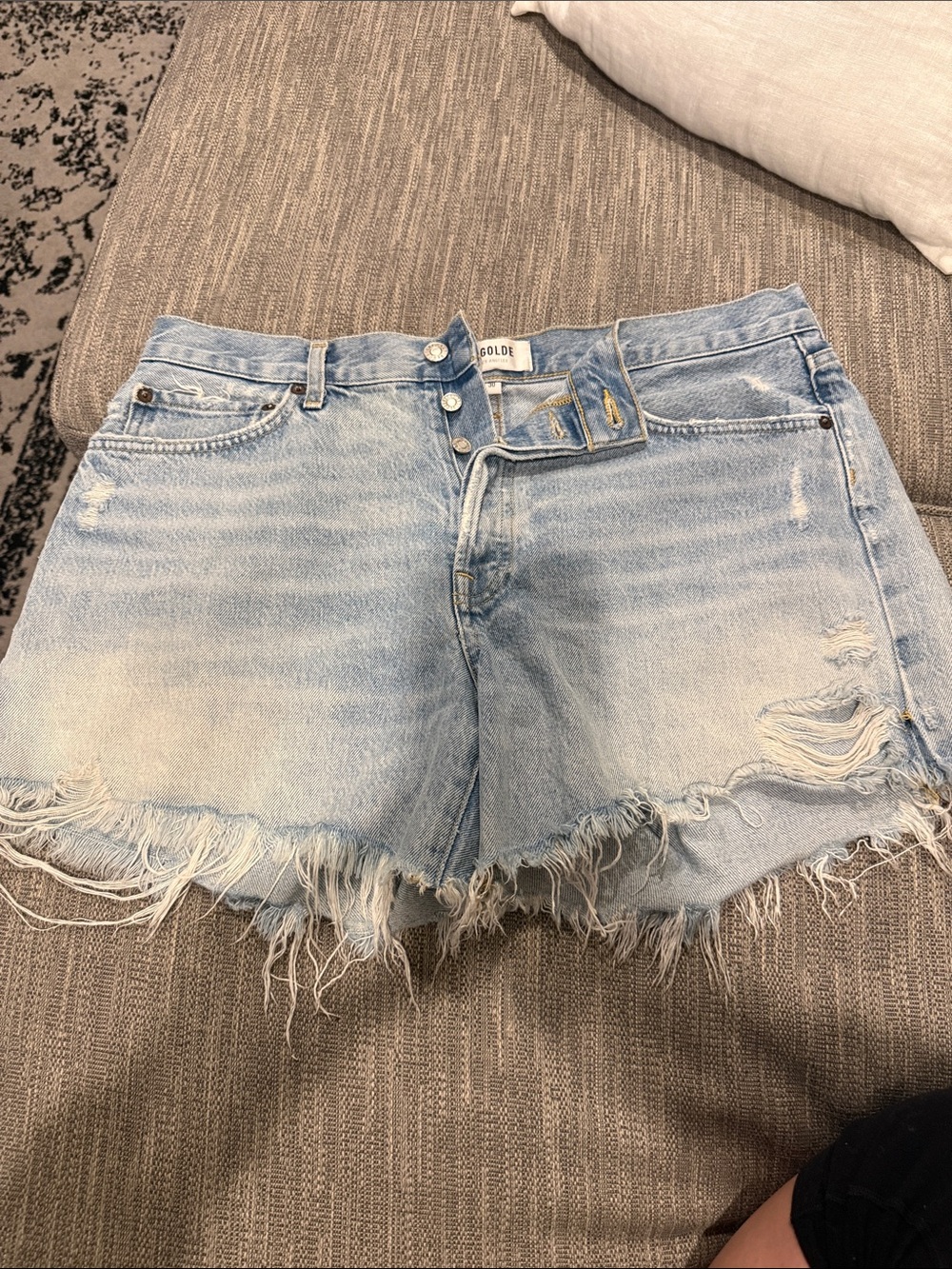Agolde Light Wash Frayed Hem Denim Shorts